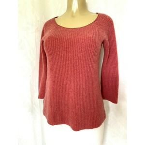 Calypso St. Barth Cashmere Sweater Coral Pink Ribbed Knit Scoop Neck 3/4…